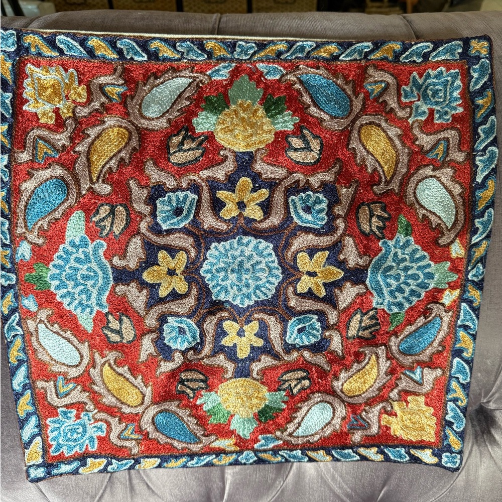Colorful Silk Embroidered Cushion Cover